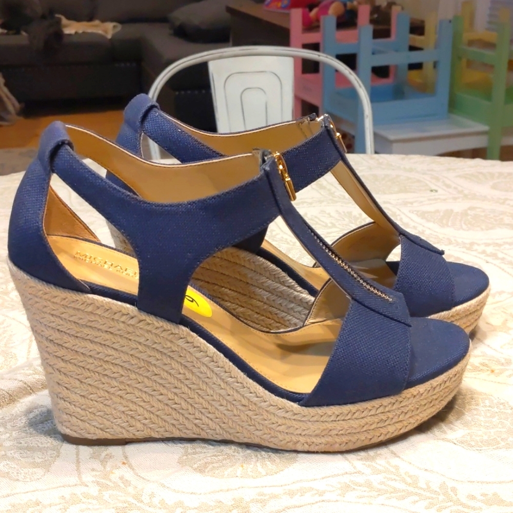 Michael Kors navy blue zip up wedge